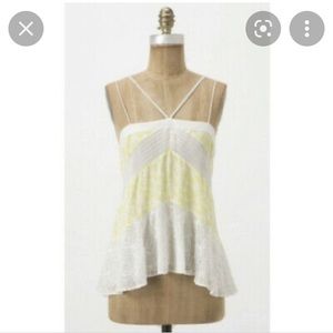 Anthropologie Liefnotes white & yellow eyelet lined chiffon top. Size S.